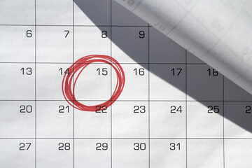 Calendar with 15th Circled