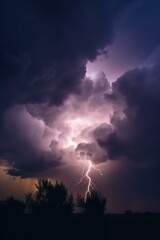 Obraz na płótnie Canvas lightning lights up the sky with a purple sky, and purple clouds