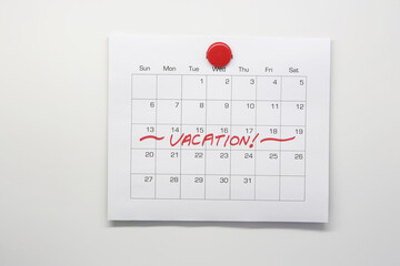 Calendar with Vacation Marked