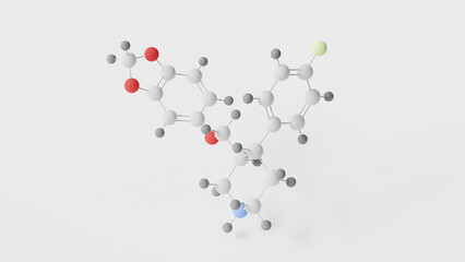 paroxetine molecule 3d, molecular structure, ball and stick model, structural chemical formula selective serotonin-reuptake inhibitors