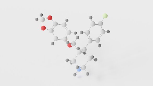 paroxetine molecule 3d, molecular structure, ball and stick model, structural chemical formula selective serotonin-reuptake inhibitors