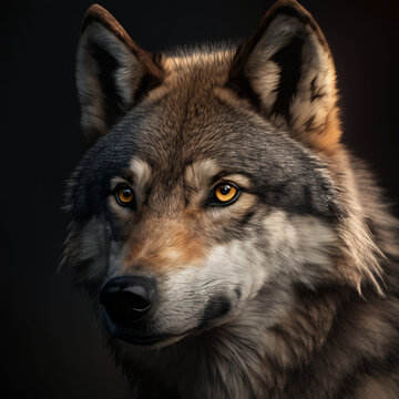 The illustration features a dominant male wolf with thick fur, a muscular build, and sharp eyes, showcasing its strength and leadership qualities.