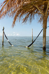 kiosk inside the lake with hammock to rest in the shade