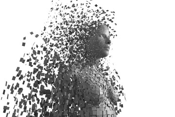 Close-up of pixelated gray 3d woman