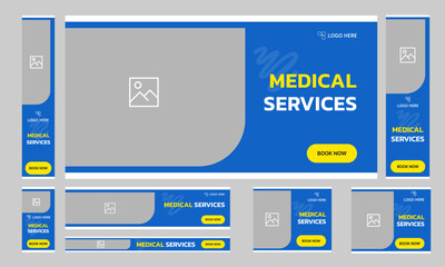 Medical services set of web banner template design for social media posts, editable vector eps 10 file format