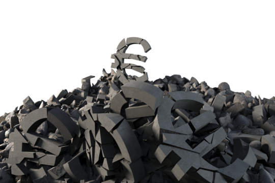 3d composite image of damaged currency symbols
