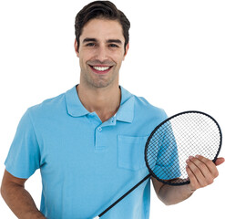 Portrait of badminton player holding badminton racket