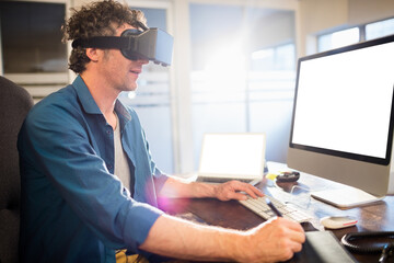 Businessman wearing virtual glasses