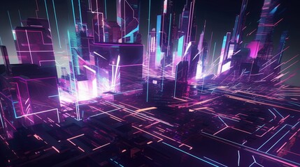 Abstract background texture of a city. Wallpaper neon digital art. Generative AI illustration.