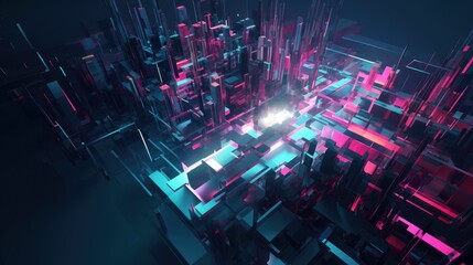 Abstract background texture of a city. Wallpaper neon digital art. Generative AI illustration.
