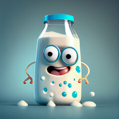 Cute cartoon bottle of milk with big eyes.