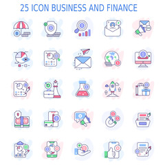 Business and Finance line icons set. Businessman outline icons collection. Money, investment, teamwork, meeting, partnership, meeting, work success - stock vector.