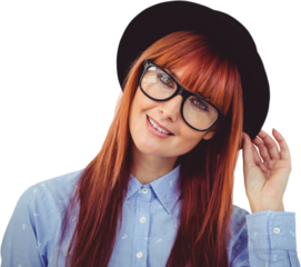 Smiling hipster woman posing face to the camera