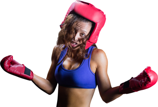 Portrait of crazy fighter with arms outstretched