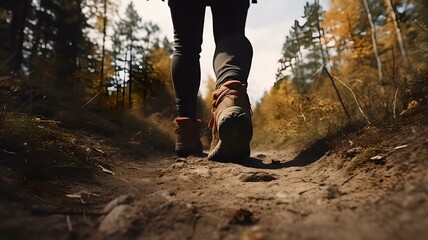 One Step at a Time – A Low Angle Vision of Hiking Legs on a Path