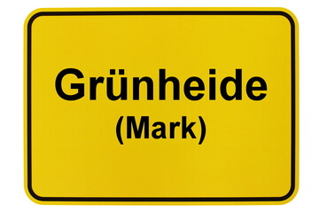 Illustration eines Ortsschildes der Gemeinde Grünheide (Mark) in Brandenburg
