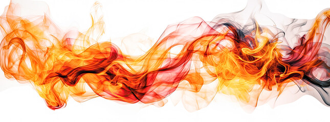 Fire flames on white background, panoramic scale. Generative Ai.