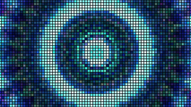 Blue square led in circle kaleidoscope background. 2D digital effect pattern