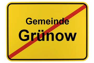 Illustration eines Ortsschildes der Gemeinde Grünow in Brandenburg