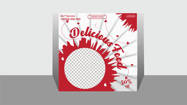 Red and white simple social media food design template