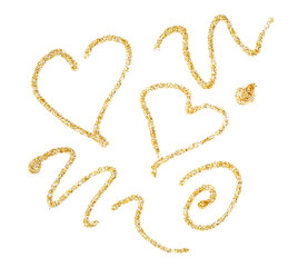 Abstract glitter gold dot smear brush stroke elements. Isolated on white background.