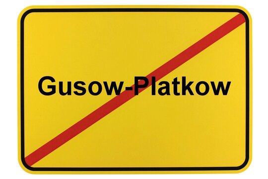 Illustration eines Ortsschildes der Gemeinde Gusow-Platkow in Brandenburg