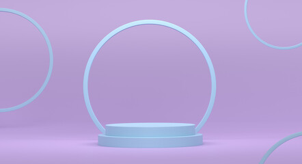 Pastel blue cylinder podium with steps on violet background
