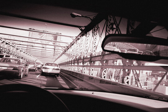 Driver's Perspective of Traffic On Brooklyn Bridge, NY, NY, USA