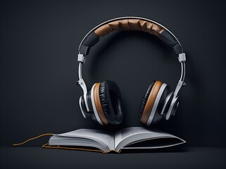 Concept of audio book. Books with headphones for listen. ai generative