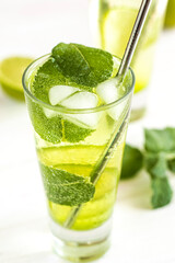 Mojito summer refreshing cocktail with ice and mint. High quality photo