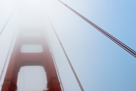 Close-up of Golden Gate Bridge in Fog, San Francisco, California, USA