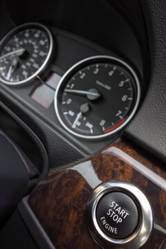 Close-up of Car Dashboard with Start Button