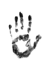 The handprint is black isolated on a white background..Taken to compare fingerprints.