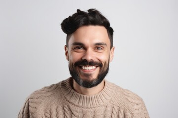 Obraz premium Portrait of handsome young man with beard and mustache on white background