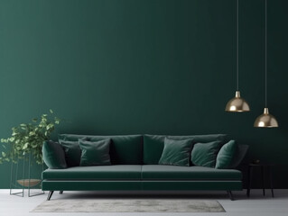 Generative ai living room interior dark green
