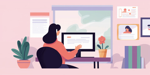 Illustration of Woman Working from Home Office. Generative ai