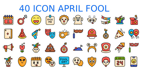 Naklejka premium April fools day icons set, line style design