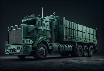 Fototapeta na wymiar Safe and sturdy green cargo truck for transporting goods. Generative AI