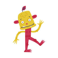 Funny Yellow Monster with Protruding Ears and Long Limbs Vector Illustration