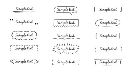 Text title frame handwriting ribbon, square, circle decoration element. Doodle cute title frame simple text box, label, tag. Hand drawn sketch style decoration. Vector illustration. - obrazy, fototapety, plakaty
