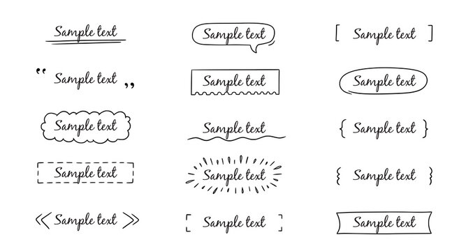 Text Title Frame Handwriting Ribbon, Square, Circle Decoration Element. Doodle Cute Title Frame Simple Text Box, Label, Tag. Hand Drawn Sketch Style Decoration. Vector Illustration.