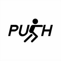 Push logo design with illustration of person pushing icon on letter S.
