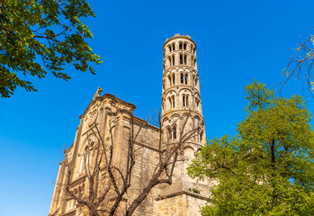 Saint Théodorit d'Uzès cathedral and the Fenestrelle tower in Uzès, in the Cévennes, Gard, in Occitanie, France - 591617137