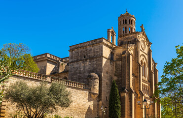 Fototapeta na wymiar Saint Théodorit d'Uzès cathedral and the Fenestrelle tower in Uzès, in the Cévennes, Gard, in Occitanie, France