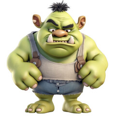 fantasy ogre, cute 3d cartoon ogre isolated on transparent background, Generative AI