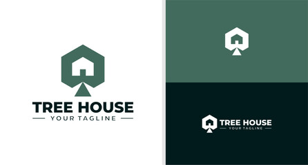 TREE HOUSE LOGO GEOMETRIC NATURE EARTH DAY PLANT EDITABLE
