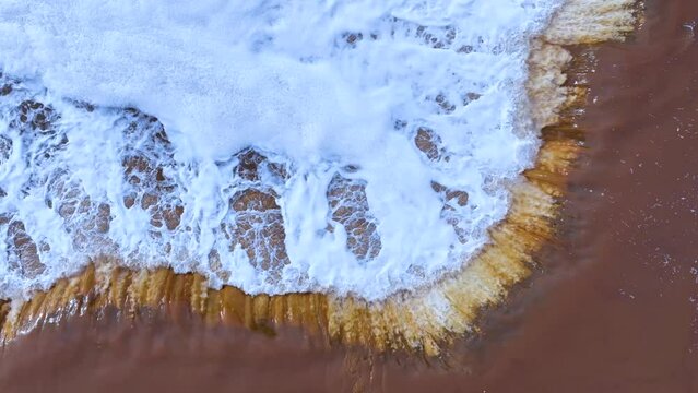 Rio Tinto textures. Aerial view from a drone in the surroundings of the town of Berrocal. Sierra Morena, Gulf of C&aacute;diz, Huelva, Andalusia, Spain, Europe