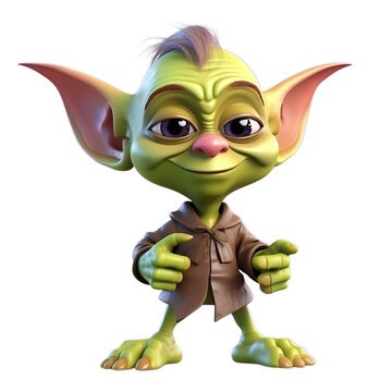 fantasy goblin, cute 3d cartoon goblin isolated on transparent background, Generative AI