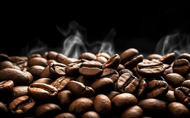 Aromatic Coffee Beans Closeup Background with Copy Space for Drink Concept