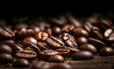 Aromatic Coffee Beans Closeup Background with Copy Space for Drink Concept